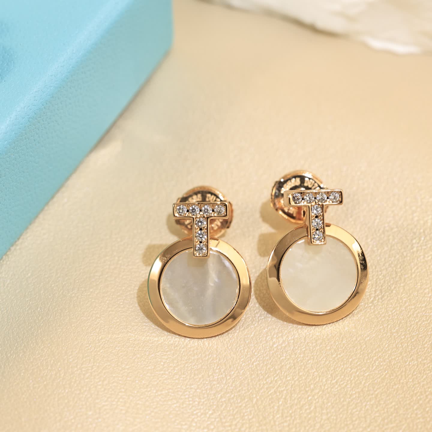 Tiffany & Co T Tahari Gold Tone Pearl Stud Earrings with Crystal Accents